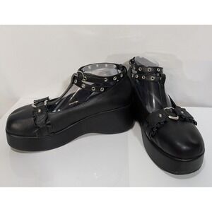 BYOMIGY Black Faux Leather Platform Mary Jane Goth Shoes Heart Buckle Size 9.5